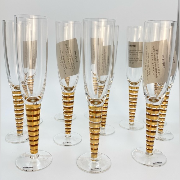 12 NIB gold champagne flutes, Liselotte Henriksen for Boda Nova. - Picture 4 of 8
